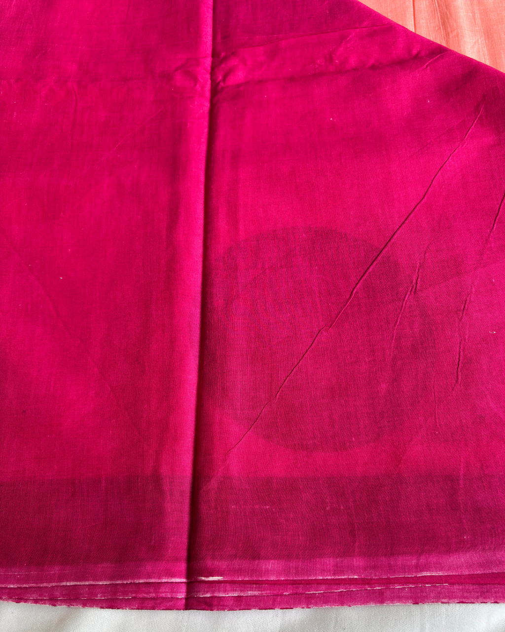 Peach Pink Pure Linen Cotton Saree with Multicolour Polka Dots & Wine Border