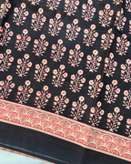 Classic Black Linen Cotton Saree with Red & Beige Hand Block Print