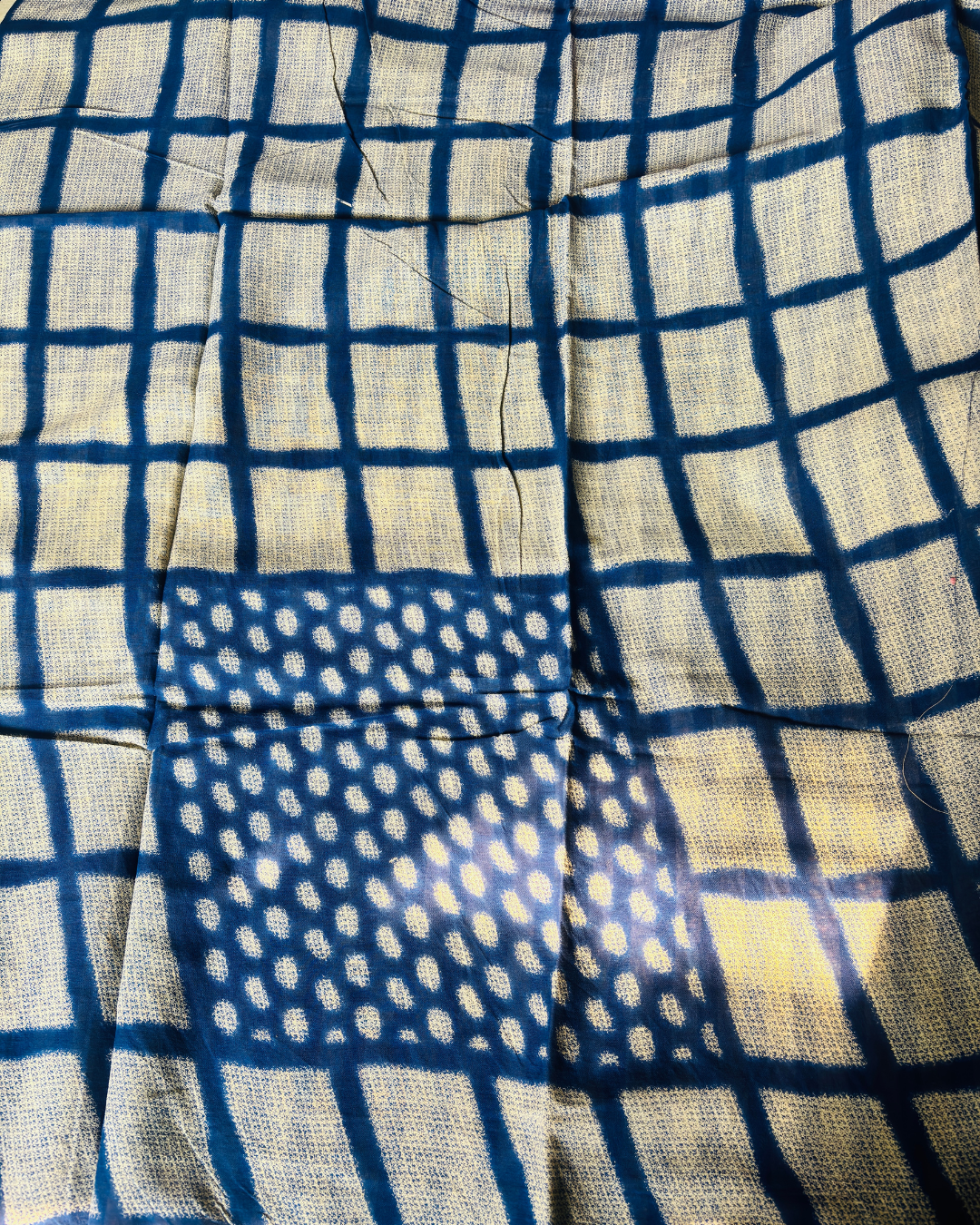 Ivory White Pure Linen Cotton Saree with Indigo Blue Stripes & Handprinted Pallu