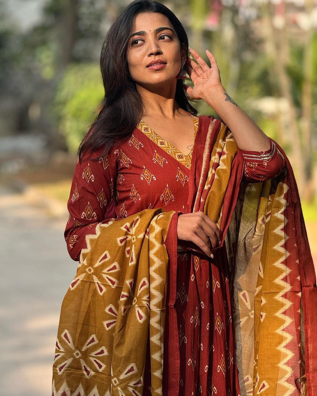 Red Kurta pant set with dupatta