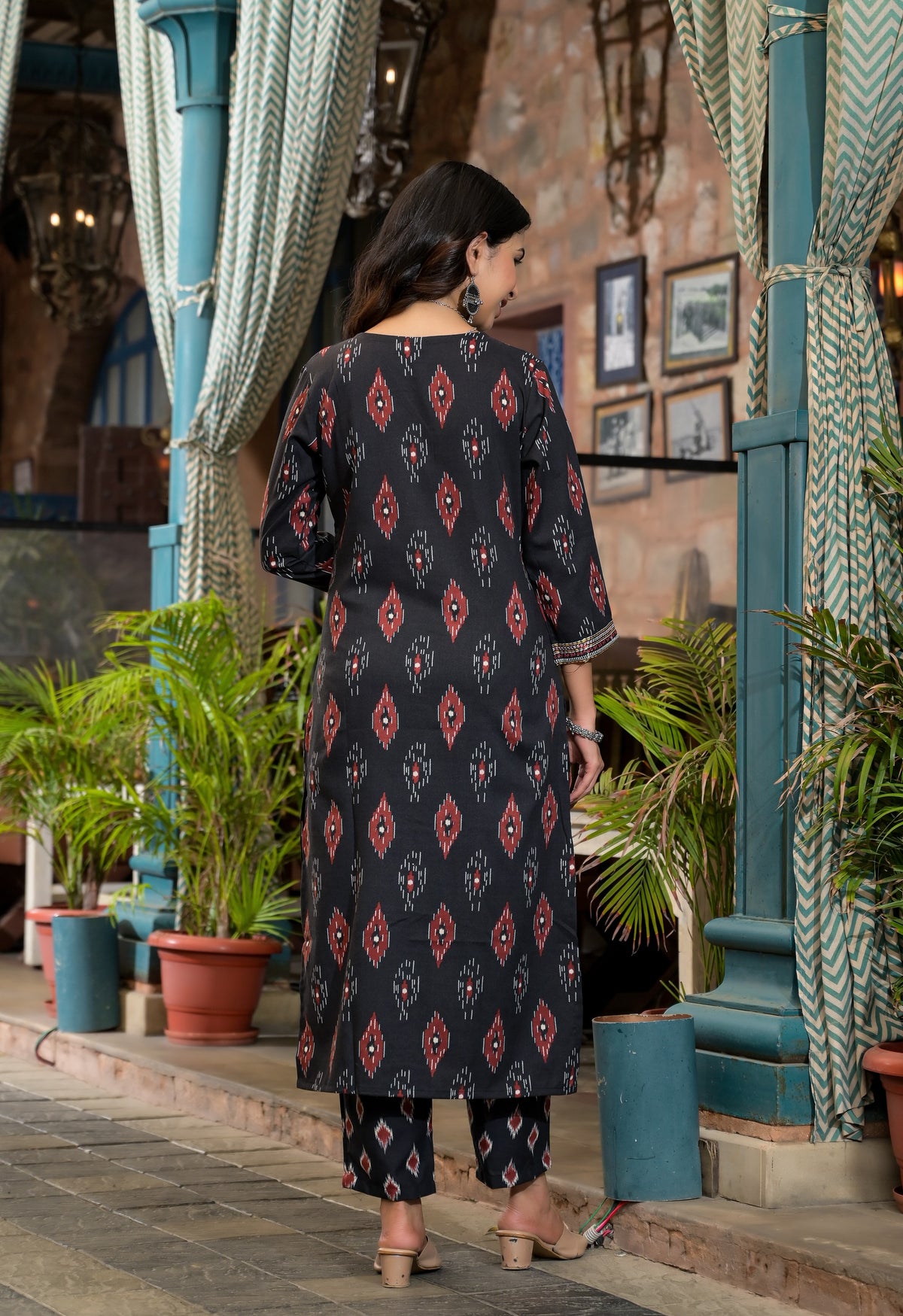 Black Jaipuri Cotton Kurta Pant Set