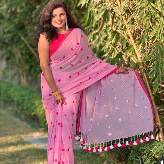Pure 120 Count Mul Cotton Saree (Pink)