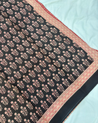 Classic Black Linen Cotton Saree with Red & Beige Hand Block Print