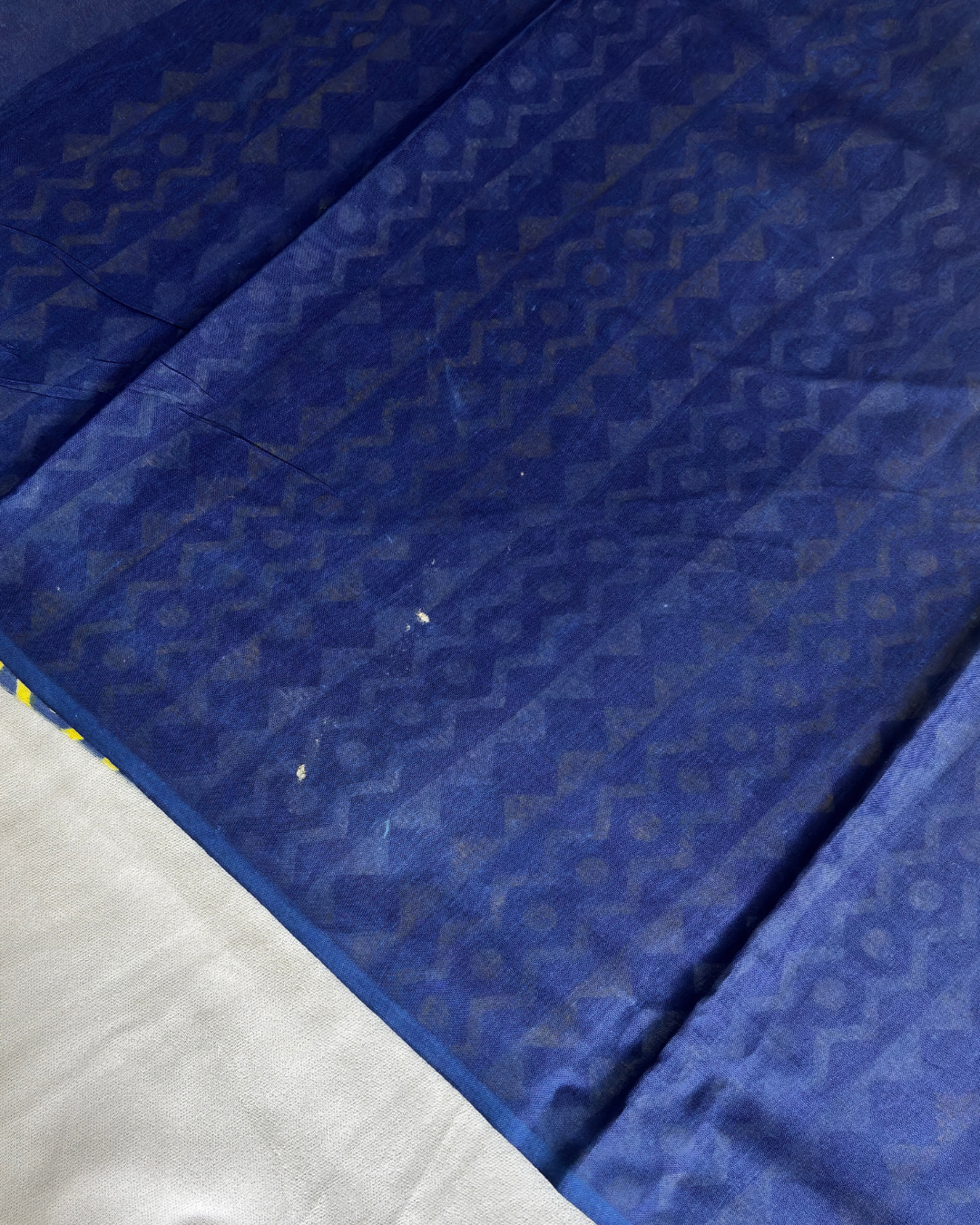 Ivory White & Mustard Yellow Pure Linen Cotton Saree with Navy Blue Border