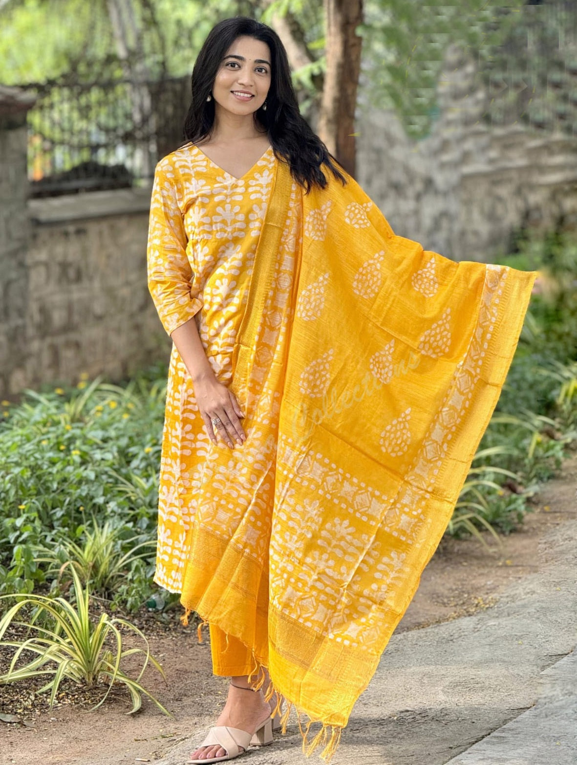 Yellow Jaipuri Cotton Kurta Pant Set