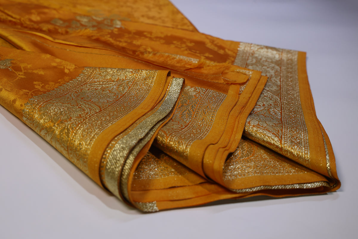 Yellow Banarasi Mashru Satin Silk Saree
