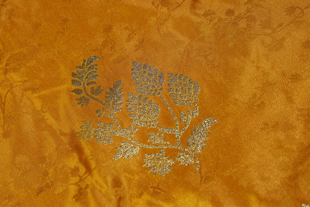 Yellow Banarasi Mashru Satin Silk Saree