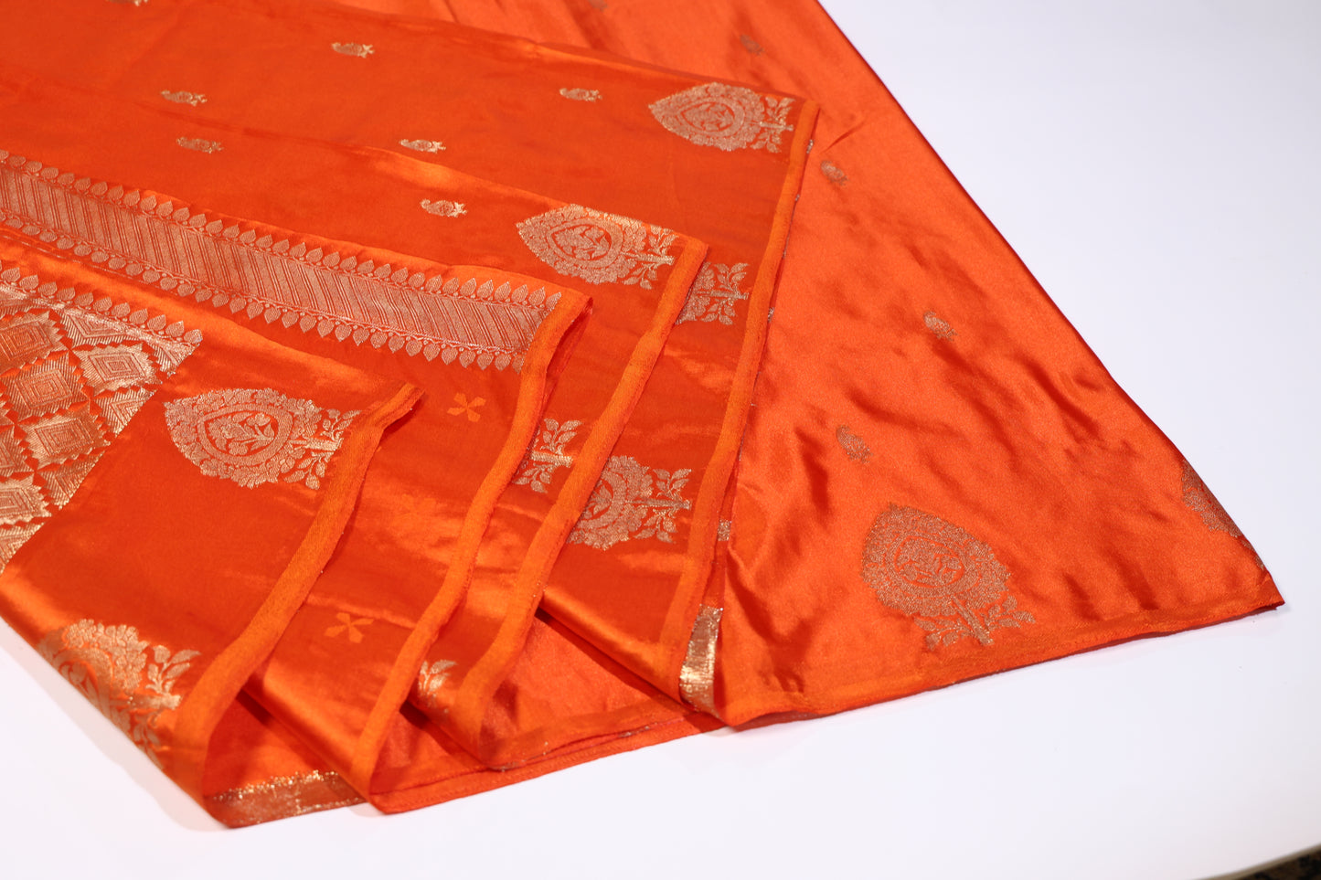 Satin Silk Saree (Orange)