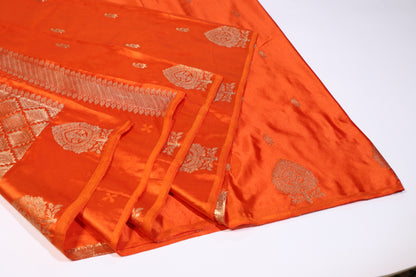 Satin Silk Saree (Orange)