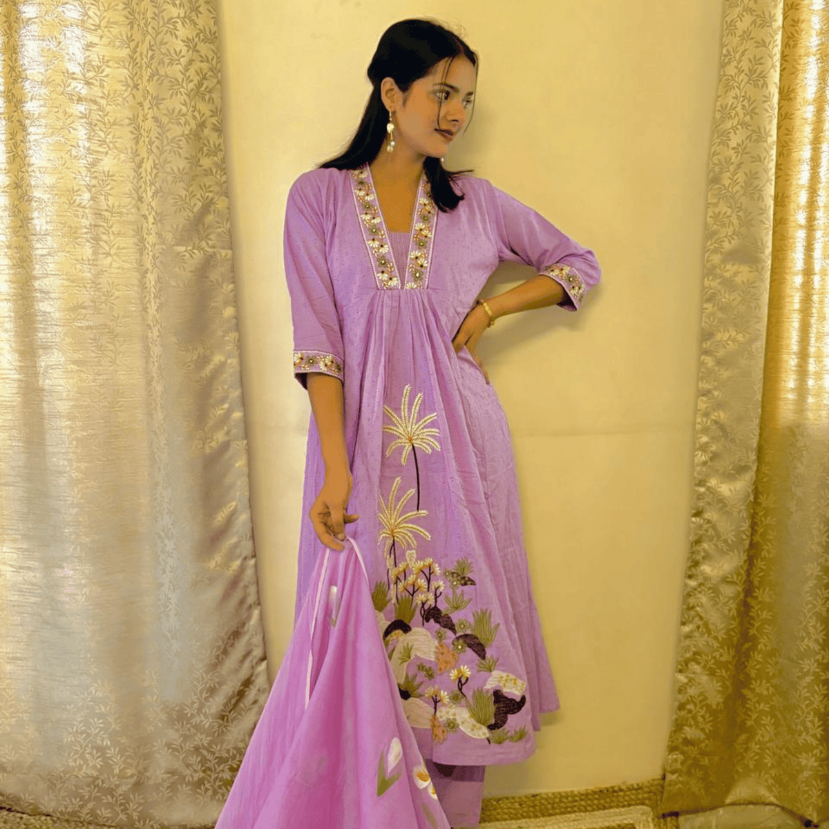 Lavender Anarkali Kurta Set