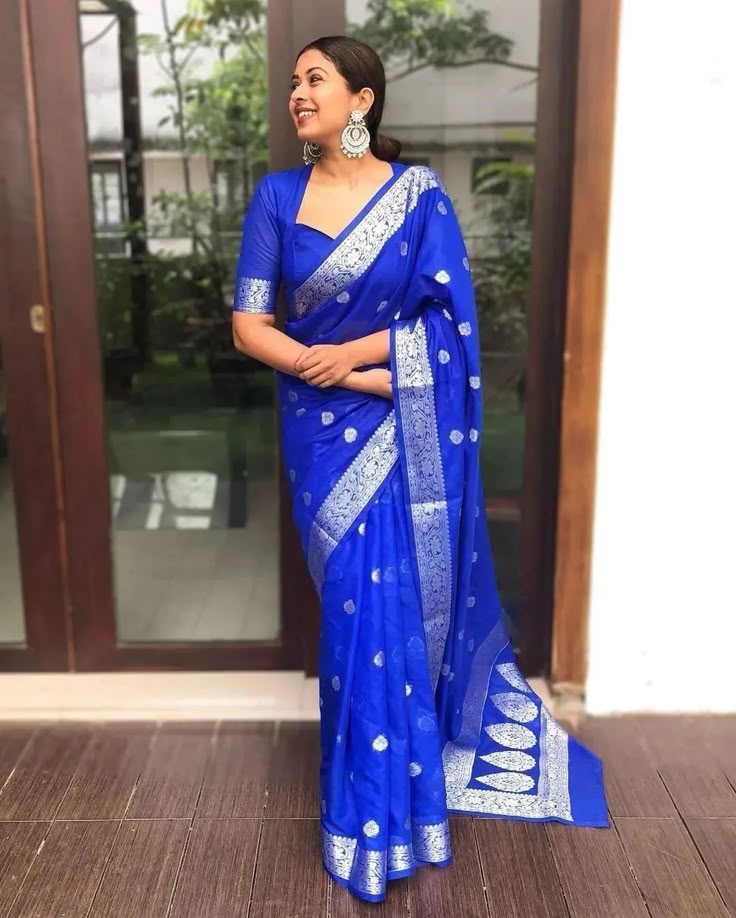 Blue Katan Silk Saree
