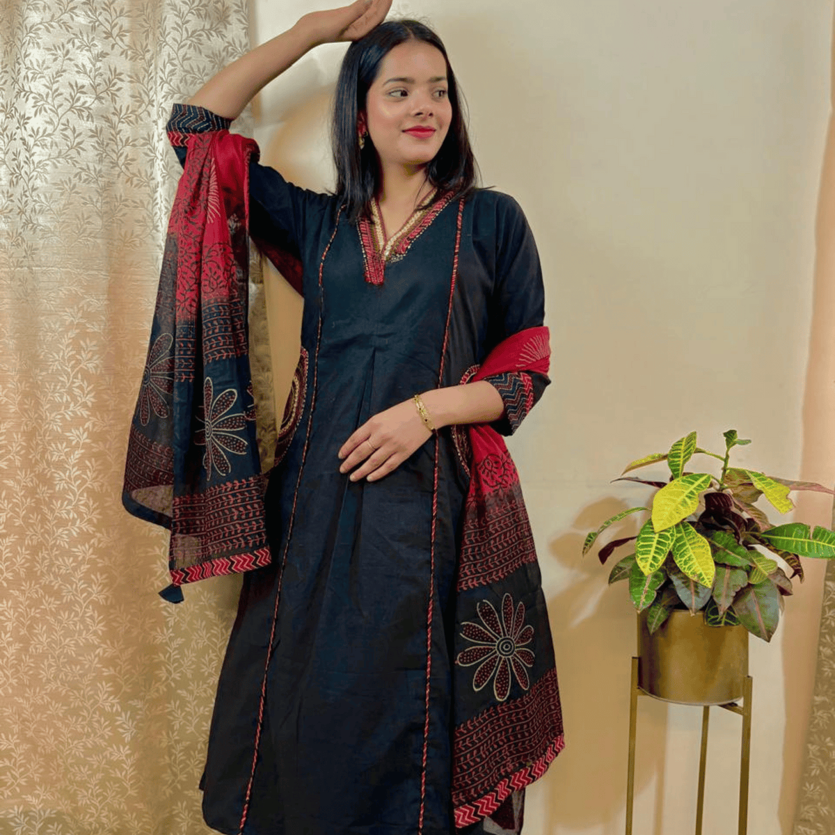 Black Pure Cotton Kurta Set