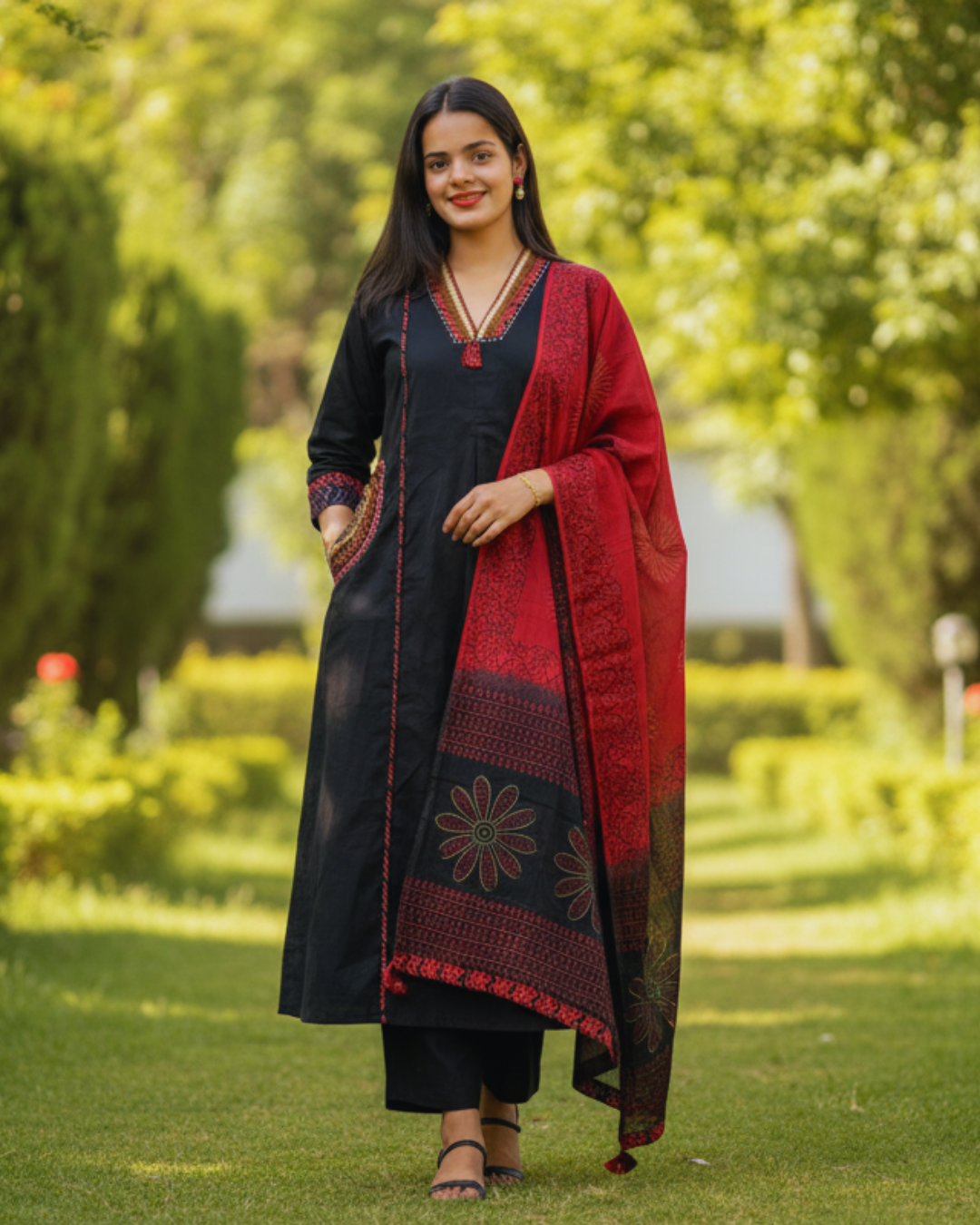 Black Pure Cotton Kurta Set