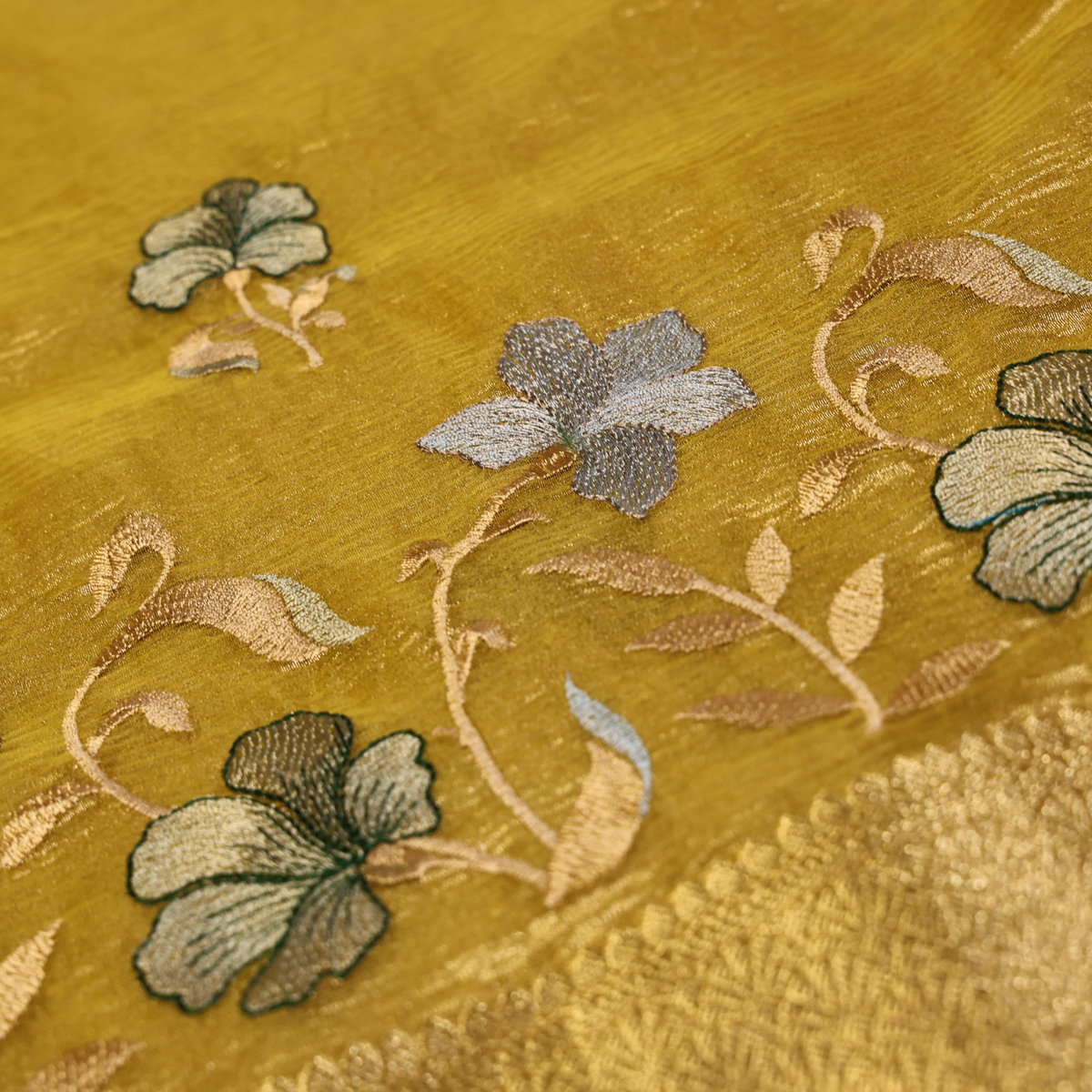 Premium Tissue Banarasi Silk Saree (Yellow Gold)