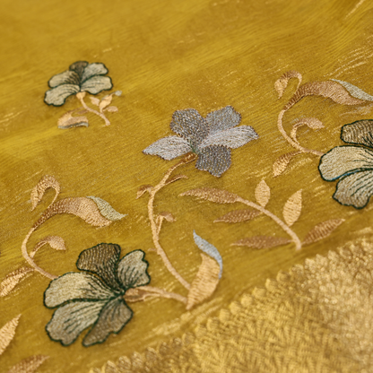 Premium Tissue Banarasi Silk Saree (Yellow Gold)