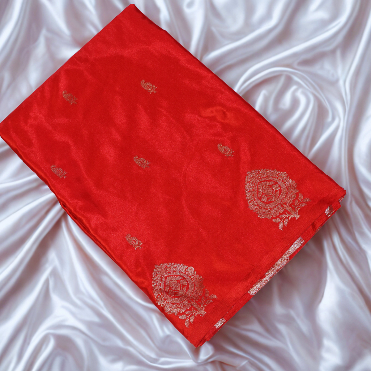 Red Satin Silk Saree 2