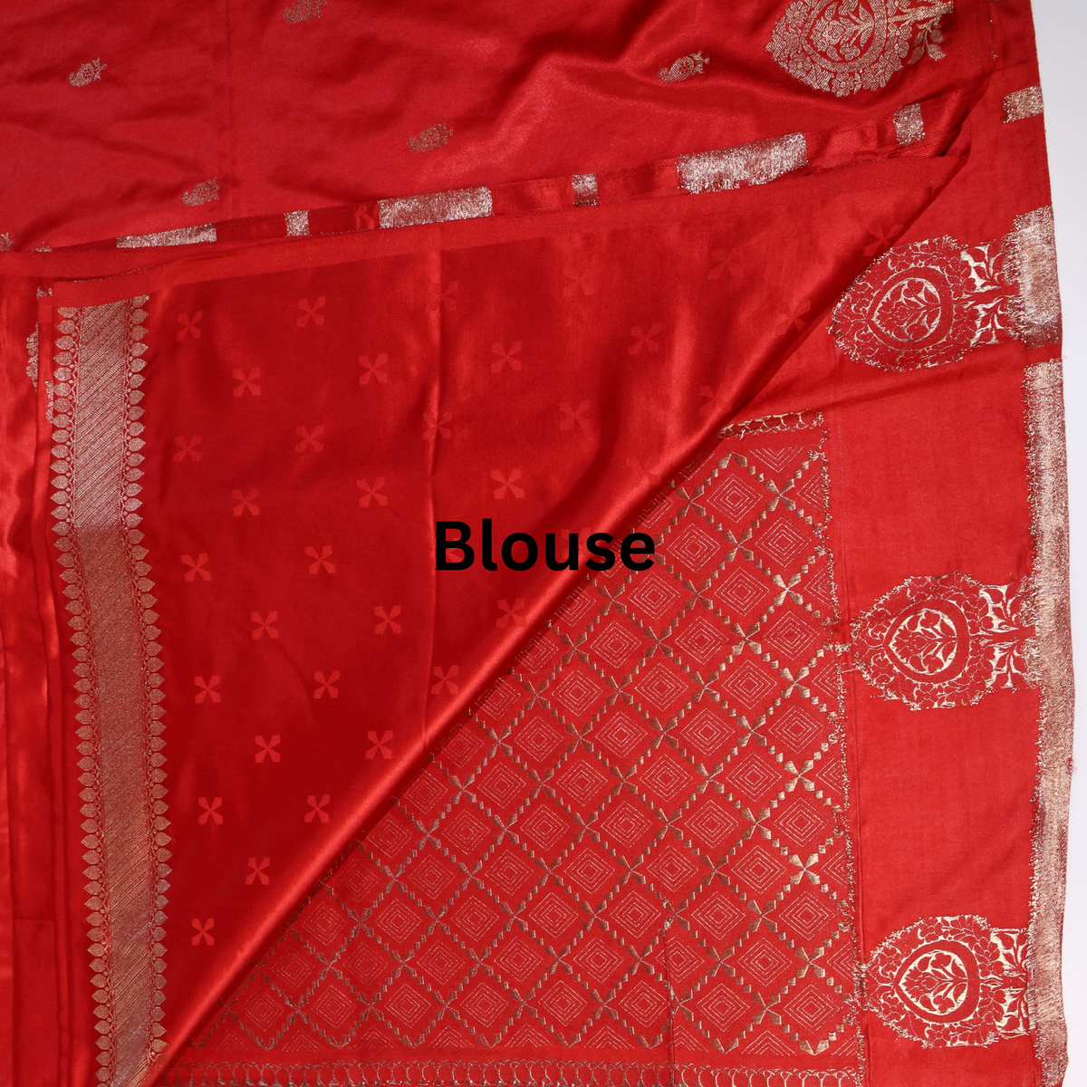 Red Satin Silk Saree 2