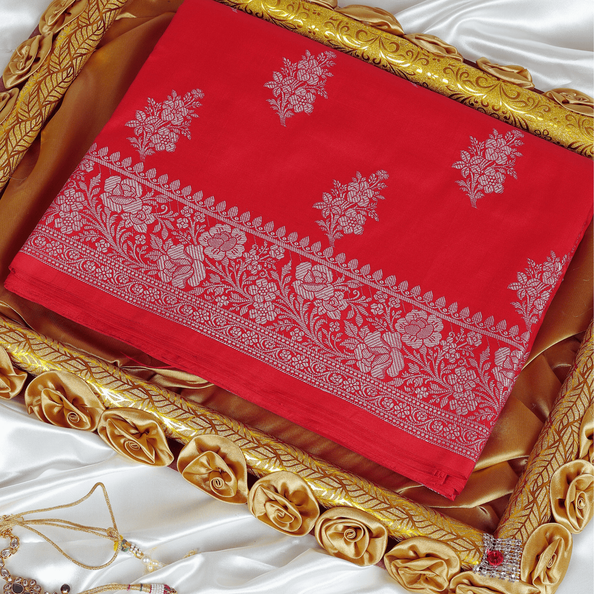 Red Banarasi Katan Silk Saree