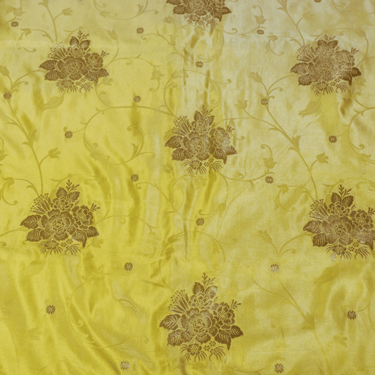 Premium Banarasi Mashru Silk Saree (Lime Yellow)