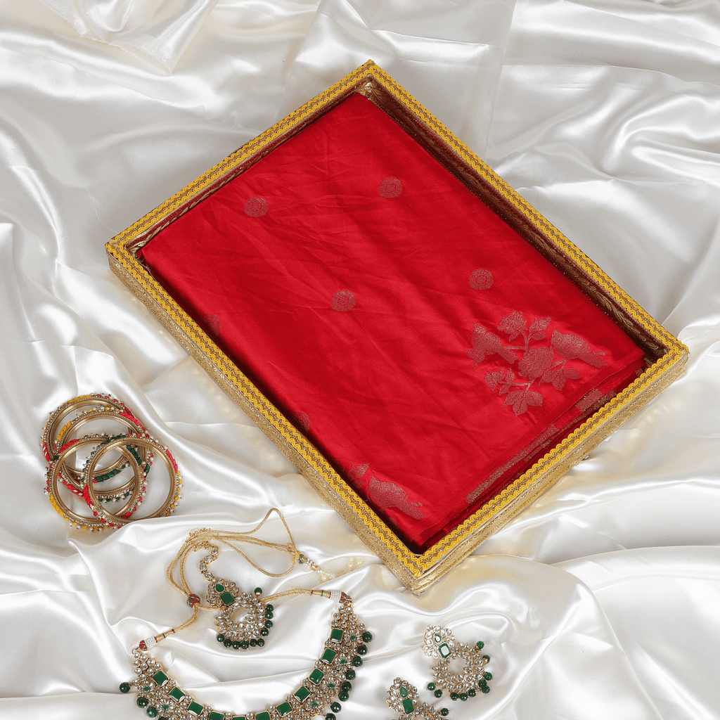 Red Pure Banarasi Satin Silk Saree (Red)