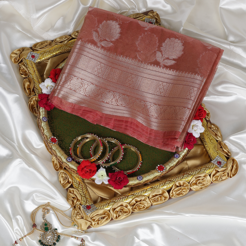 Tissue Banarasi Silk Saree (Rose Gold)