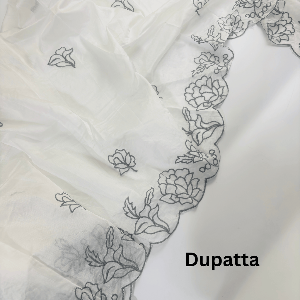 Off White Embroidered Maheshwari Silk Suit Set