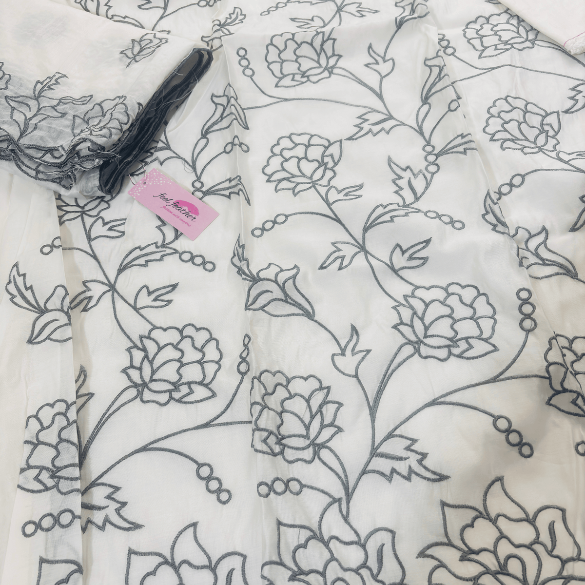 Off White Embroidered Maheshwari Silk Suit Set