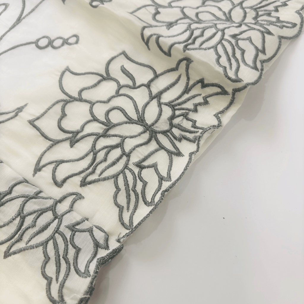 Off White Embroidered Maheshwari Silk Suit Set