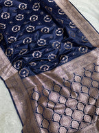Dark Blue Bridal Mashru Silk Saree With Zari Weaving
