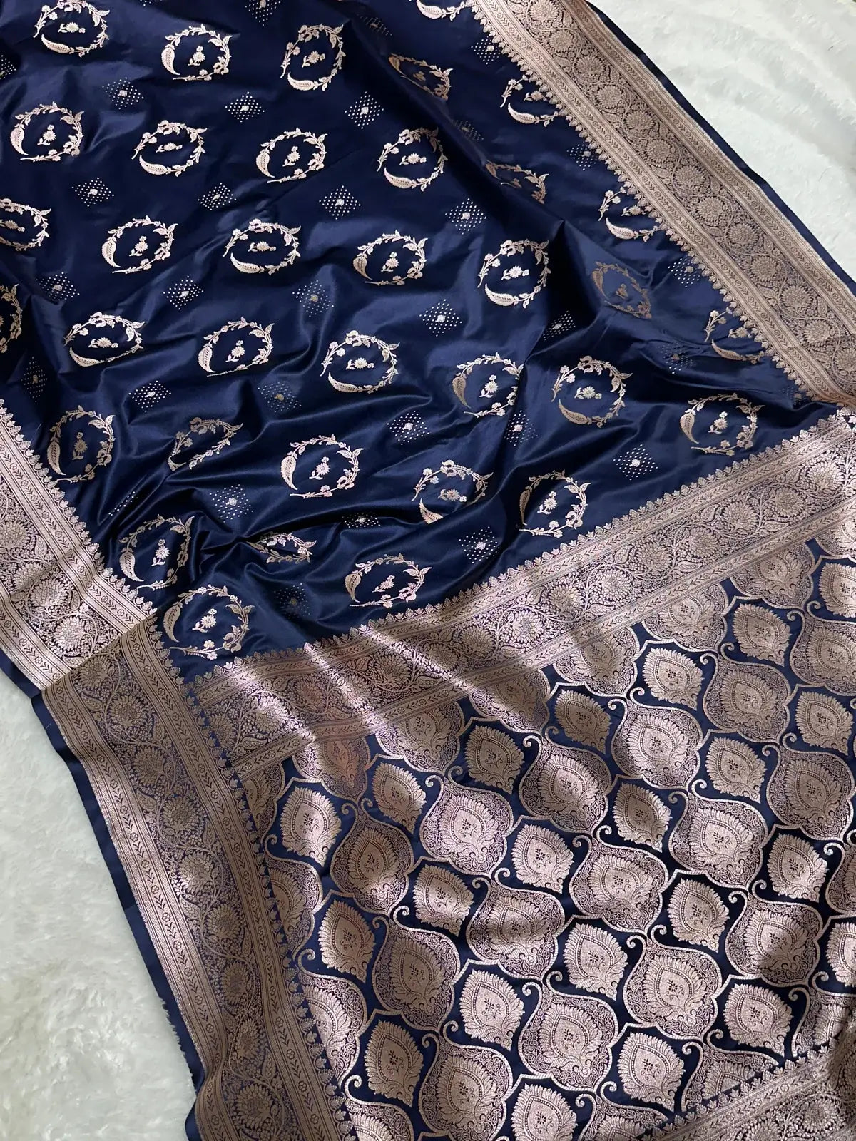 Dark Blue Bridal Mashru Silk Saree With Zari Weaving