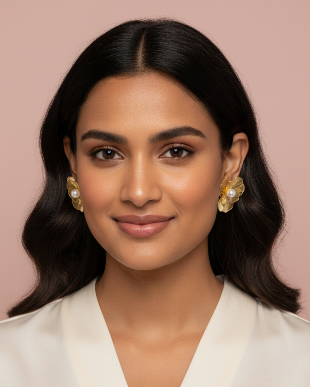 Pearl & Gold Leaf Stud Earring