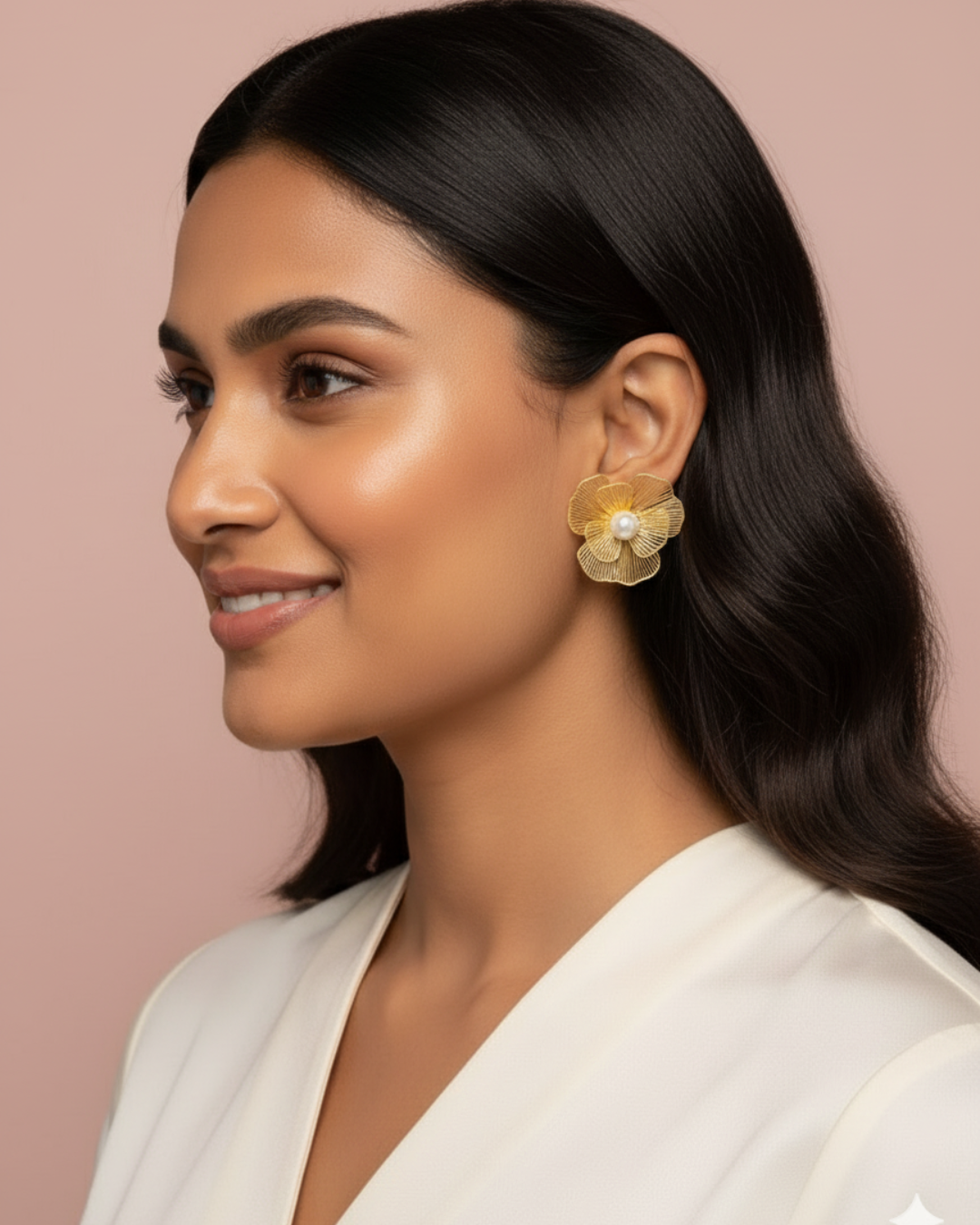 Pearl & Gold Leaf Stud Earring