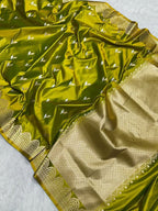 Mehndi Green Pure Mashru Silk Saree with Sona Rupa Zari Weaving