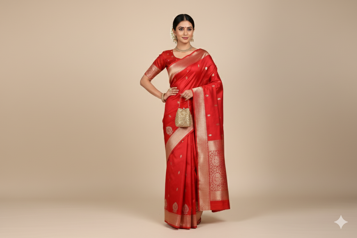 Red Satin Silk Saree 2