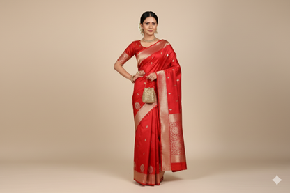 Red Satin Silk Saree 2