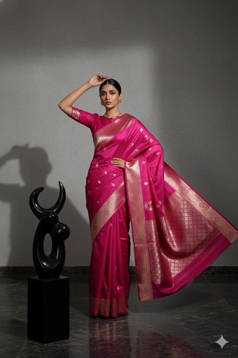 Magenta Satin Silk Saree