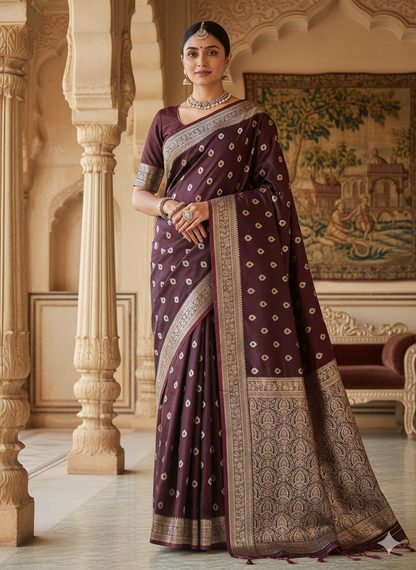 Dark Maroon Banarasi Saree