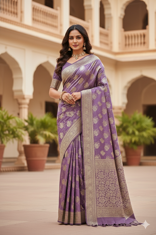 Mashru Silk Saree with Zari Weaving (Lavender)