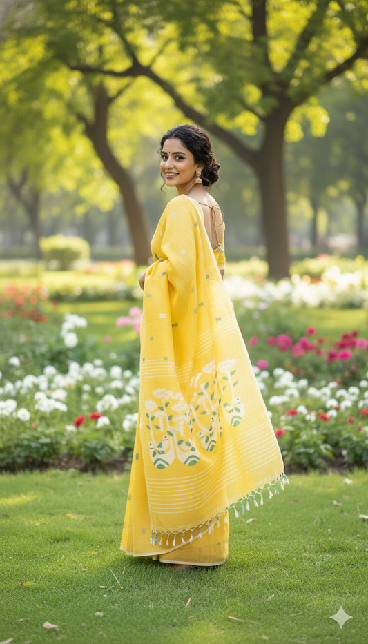 Pure Jayshree Linen Saree (Yellow)