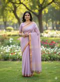 Pure Linen Check Saree (Lavender)