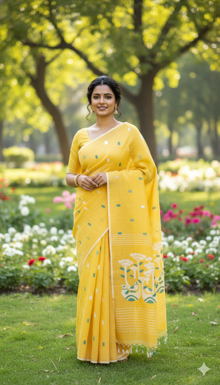 Pure Jayshree Linen Saree (Yellow)