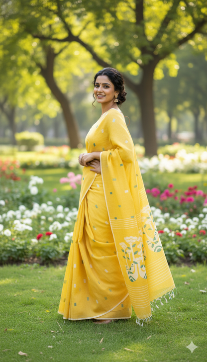 Pure Jayshree Linen Saree (Yellow)