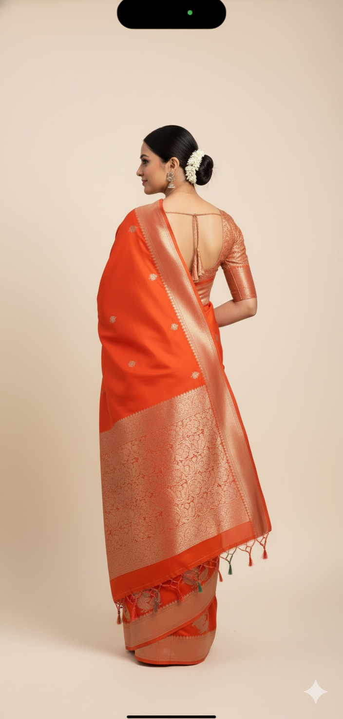 Satin Silk Saree (Orange)