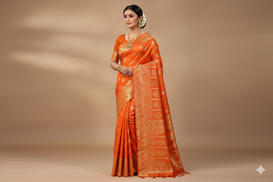 Mashru Silk Saree (Orange)