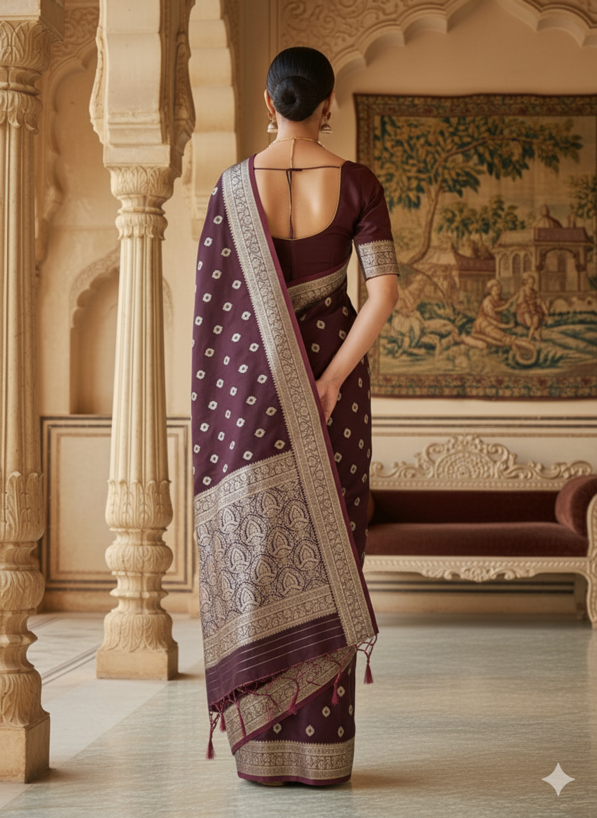 Dark Maroon Banarasi Saree