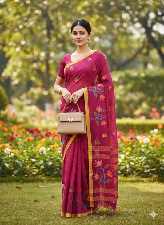 Pure Jayshree Linen Saree (Red)
