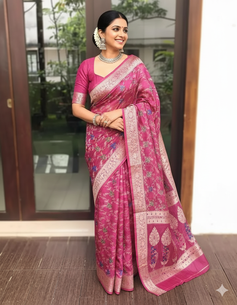 Pink Tissue Banarasi Silk Saree