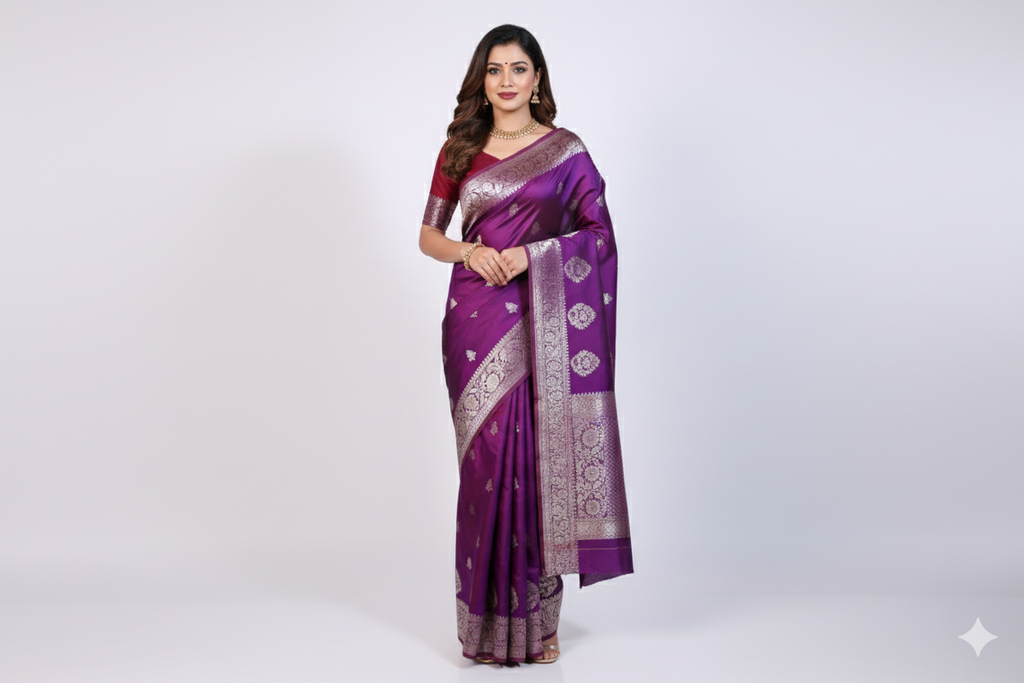 Premium Banarasi Silk Saree (Purple)