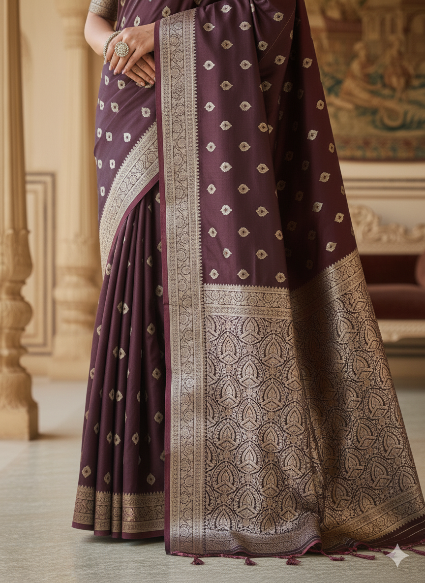 Dark Maroon Banarasi Saree