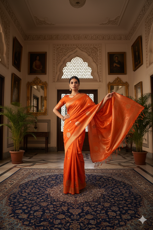 Orange  Satin Silk Saree 2